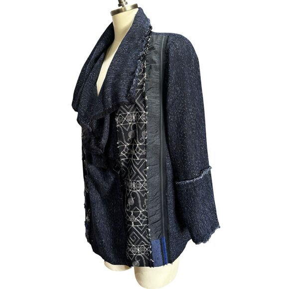 Catherine Bacon Piecework Tweed Jacket Blazer Size L* Sequin Raw Edge Artwear - Picture 13 of 14